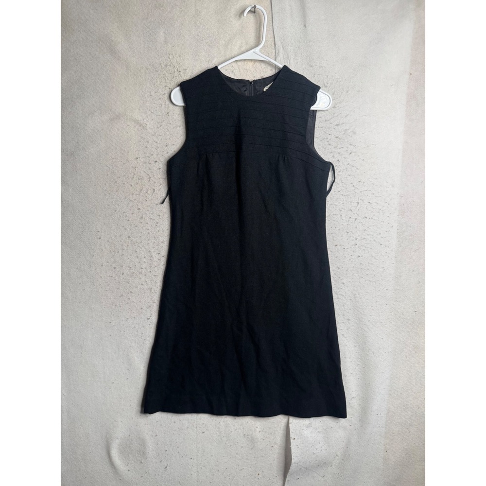 Vintage Gay Gibson Black Wool Blend Sleeveless Pintuck Shift Dress ILGWU Size 13